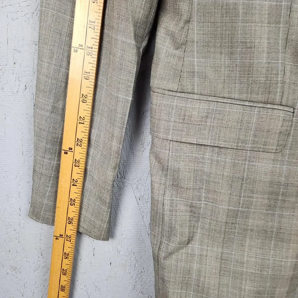 Lauren Ralph Lauren Blazer Mens 42L Gray Glen Plaid Slim Fit Wool Sport Coat